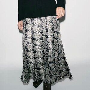 Zara Snake Print Satin Midi Skirt | Size L | NWOT